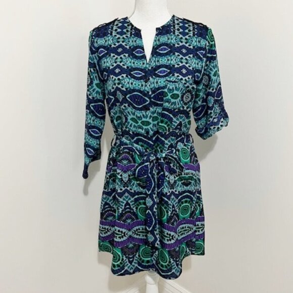 Maeve Anthropologie Belted Shirt Dress Frequencies Ikat Size XS - Picture 2 of 6